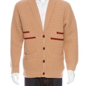 Pendleton Men's Beige 100% Wool Cardigan with Red Accents Size Large